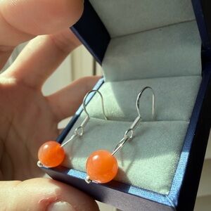 NEW Natural Yanyuan Agate Drop Earrings – 925 Sterling Silver – 8mm Beads